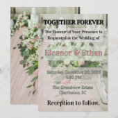 Invitation Romantique rose tulle et guirlande florale table é (Devant / Derrière)