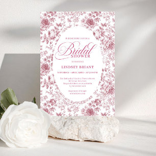 Invitation Romantique Rose Velours Floral Toile Mariage
