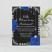 Invitation Romantique Roses Bleus Et Diamants Bridesmaid (Debout devant)