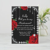 Invitation Romantique Roses Rouges Et Diamants (Debout devant)