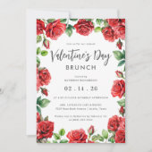 Invitation Romantique Roses Rouges Floral Saint Valentin Brun (Devant)
