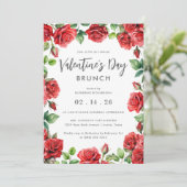 Invitation Romantique Roses Rouges Floral Saint Valentin Brun (Debout devant)
