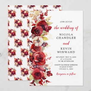 Invitation Romantique Roses Rouges Mariage Floral