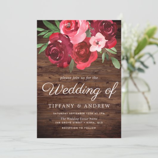 Invitation Romantique Roses Rouges Mariage rustique Inviter (Debout devant)