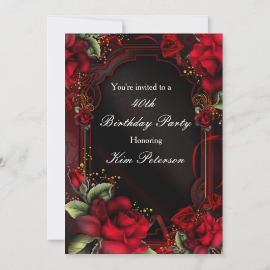 Invitation Romantique Roses Rouges Soie Anniversaire Invitati (Devant)