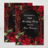 Invitation Romantique Roses Rouges Soie Anniversaire Invitati (Devant / Derrière)