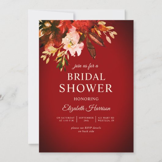 Invitation Romantique Rouge Autumn Fête des mariées florale (Devant)