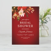 Invitation Romantique Rouge Autumn Fête des mariées florale (Debout devant)