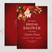 Invitation Romantique Rouge Autumn Fête des mariées florale (Devant / Derrière)