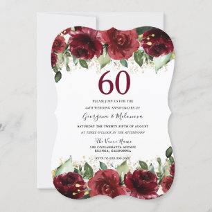 Invitation Romantique rouge de Bourgogne 60e anniversaire de