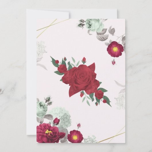 Invitation Romantique Rouge et Vert Élégant Mariage Invitatio (Dos)