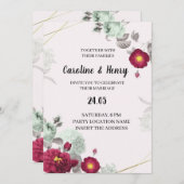 Invitation Romantique Rouge et Vert Élégant Mariage Invitatio (Devant / Derrière)