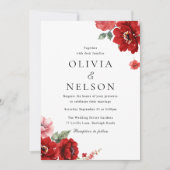 Invitation Romantique Rouge Floral Élégant mariage (Devant)