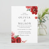 Invitation Romantique Rouge Floral Élégant mariage (Debout devant)