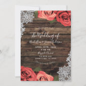 Invitation Romantique Rouge Floral Rose Rustique Mariage de d (Devant)