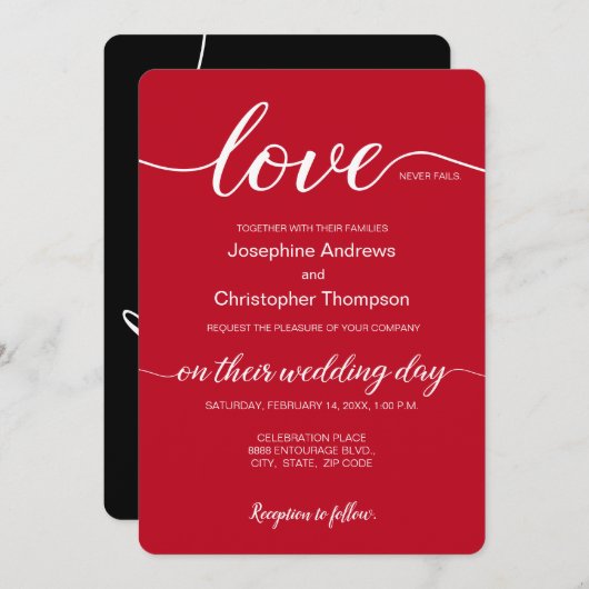 Invitation Romantique Rouge Noir Mariage de Saint Valentin (Devant / Derrière)