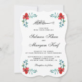Invitation Romantique Rouge peint Fleurs Mariage musulman (Devant)