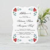 Invitation Romantique Rouge peint Fleurs Mariage musulman (Debout devant)