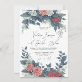 Invitation Romantique rouge rose bleu hiver Mariage Floral (Devant)