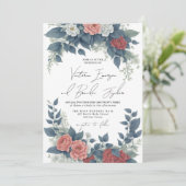 Invitation Romantique rouge rose bleu hiver Mariage Floral (Debout devant)