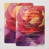 Invitation Romantique Rouge violet or Rose Fête des mariées f (Devant / Derrière)