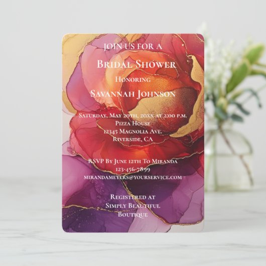 Invitation Romantique Rouge violet or Rose Fête des mariées f (Debout devant)