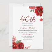 Invitation Romantique Ruby Red Floral 40e Anniversaire (Devant)