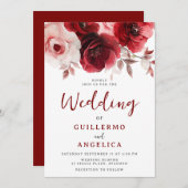 Invitation Romantique Ruby Red Rose Luxe Mariage radiance (Devant / Derrière)