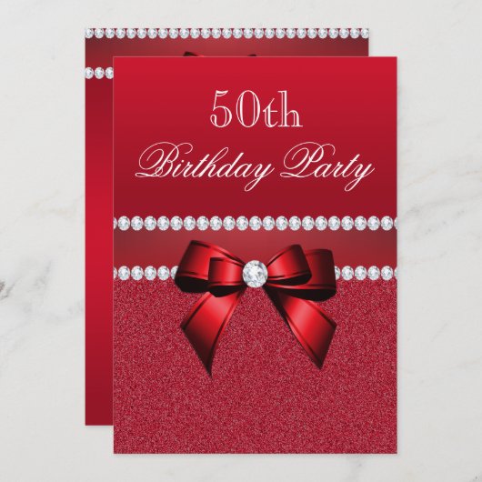 Invitation Romantique Ruby Rouge fête d'anniversaire (Devant / Derrière)