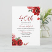 Invitation Romantique Ruby Rouge Floral 40e anniversaire (Debout devant)