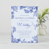 Invitation Romantique Rustique Bleu Lotus Floral Mariage (Debout devant)