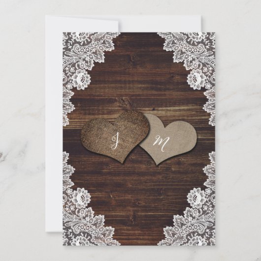 Invitation Romantique Rustique Bois Burlap et Mariage de dent (Dos)
