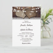 Invitation Romantique Rustique Bois Burlap et Mariage de dent (Debout devant)