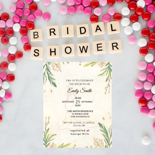 Invitation Romantique Rustique Botanique Fête des mariées de