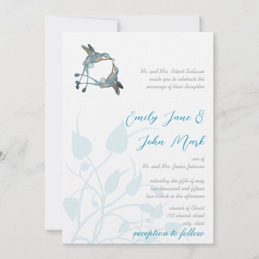 Invitation Romantique rustique Colibri Kiss Amour OiseauMaria (Devant)