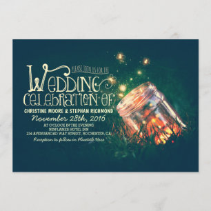 Invitation Romantique rustique mason jarre & lucioles mariage