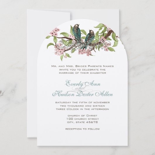 Invitation Romantique Rustique Oiseaux d'Amour Bleu Canard Ro (Dos)