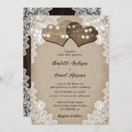 Invitation Romantique rustique Pays Chic Burlap Mariage dente
