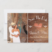 Invitation Romantique Rustique Photo Coeur & Bois Save The Da (Devant)