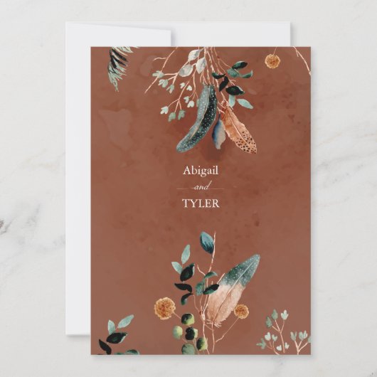 Invitation Romantique Rustique Plume & Floral Vintage (Devant)