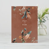 Invitation Romantique Rustique Plume & Floral Vintage (Debout devant)