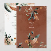 Invitation Romantique Rustique Plume & Floral Vintage (Devant / Derrière)