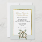 Invitation Romantique Rustique Vert Blanc Or Cloches Bow Mari (Devant)