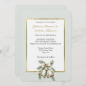 Invitation Romantique Rustique Vert Blanc Or Cloches Bow Mari (Devant / Derrière)