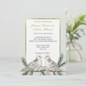 Invitation Romantique Rustique Vert Vert Oiseaux d'or Mariage (Debout devant)