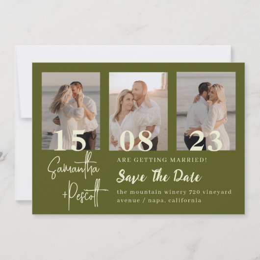 Invitation Romantique Sage Green Collage Enregistrer La Date (Devant)