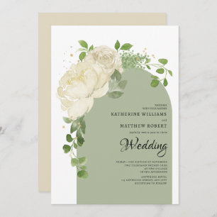 Invitation Romantique Sage Green Creme Roses Boho Floral Arch