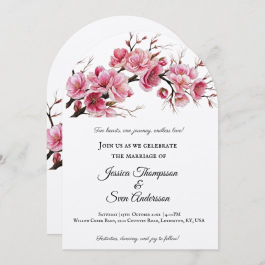 Invitation Romantique Sakura cerise Fleurs Mariage en fleurs (Devant / Derrière)