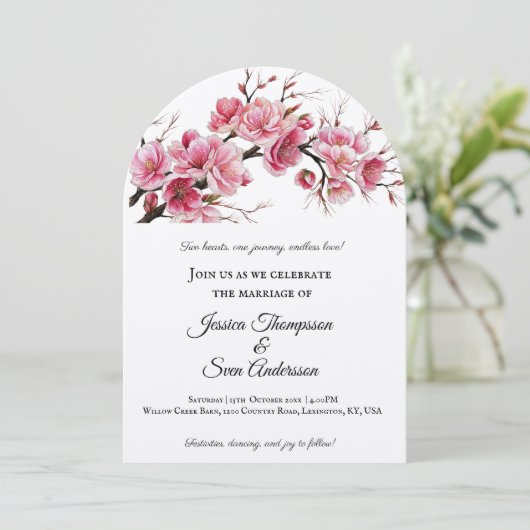 Invitation Romantique Sakura cerise Fleurs Mariage en fleurs (Debout devant)