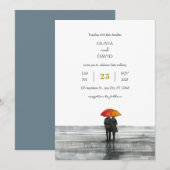 Invitation Romantique Sandy Shoreline Couple Walk Beach Maria (Devant / Derrière)